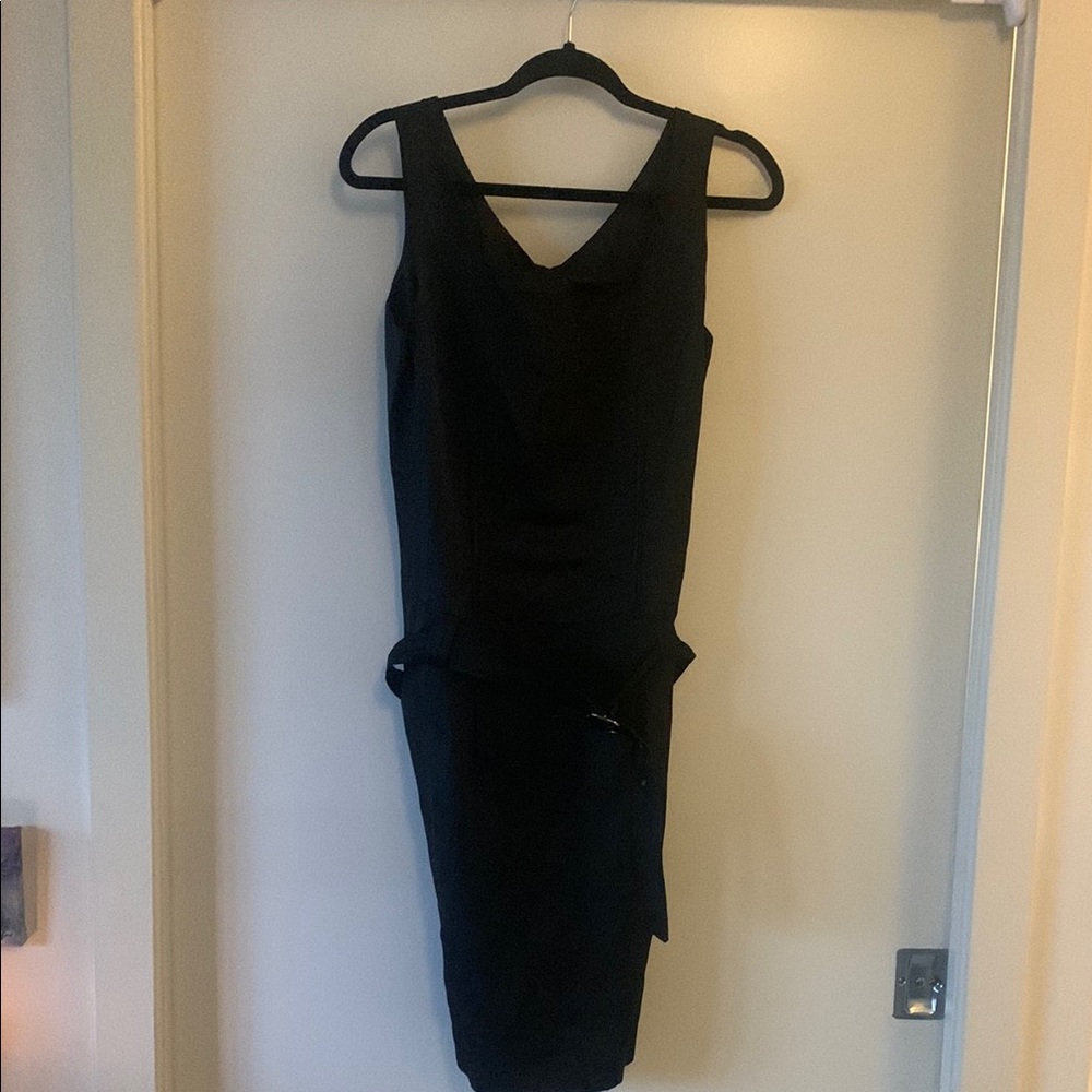 Black Sheath Midi Dress with V-Neck for Cocktail